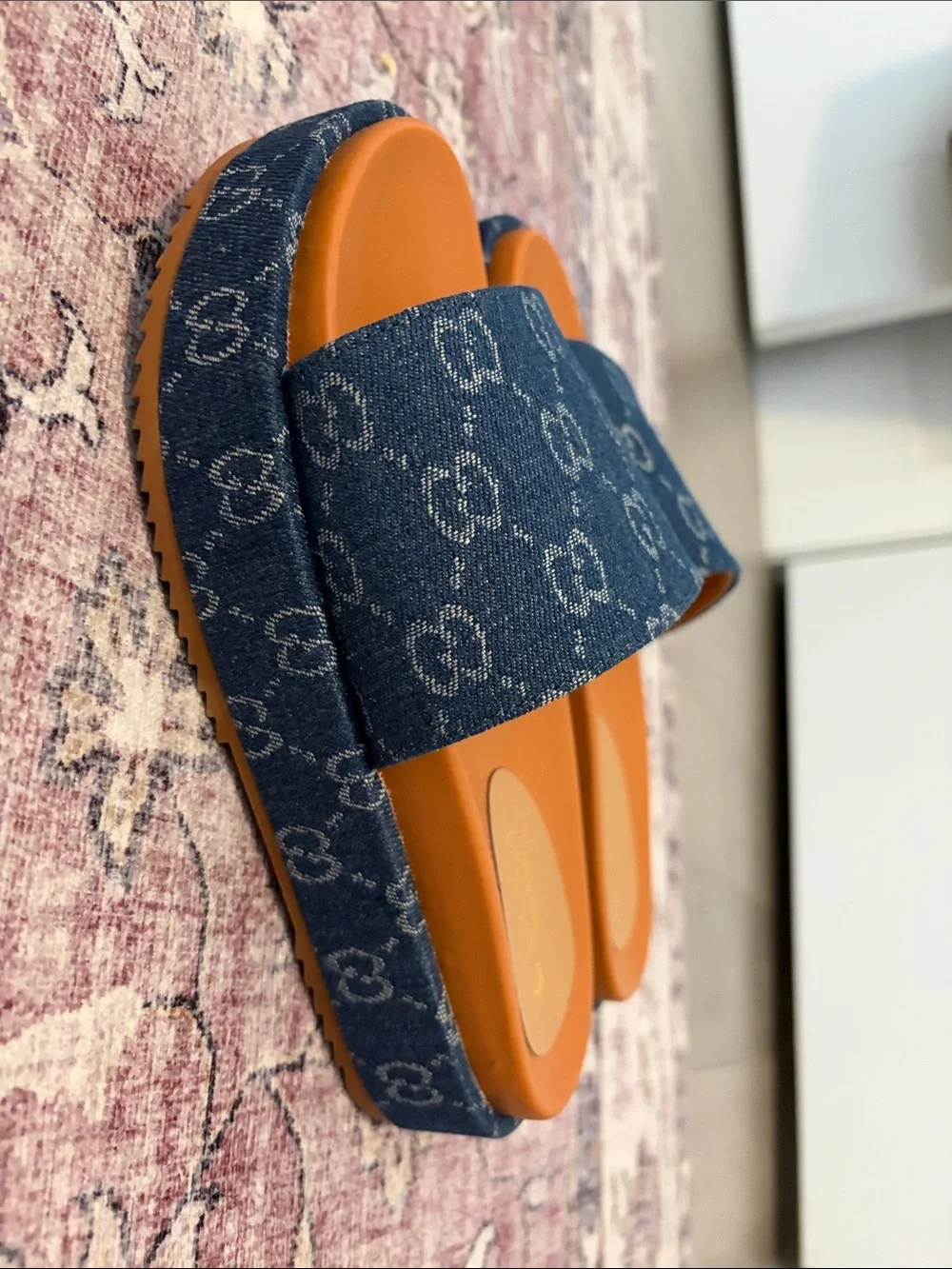 Never worn Logo Slide Sandals in Blue Denim.